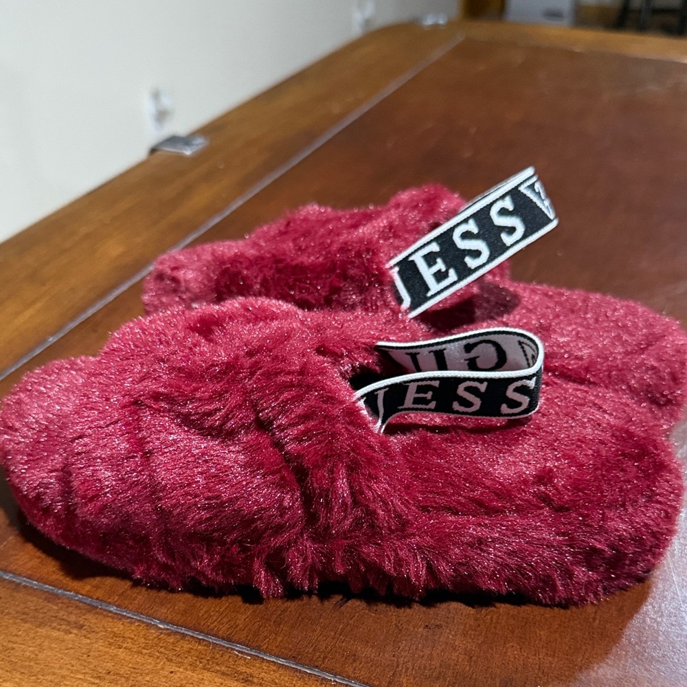 Guess Kids' Fuzzy Burgundy Slippers